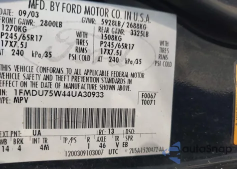 2004 Ford Explorer Limited z USA, uszkodzony, nr VIN 1FMDU75W44UA30933